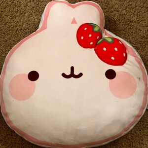 Molang Strawberry Bunny Plush Pillow - Pink & White